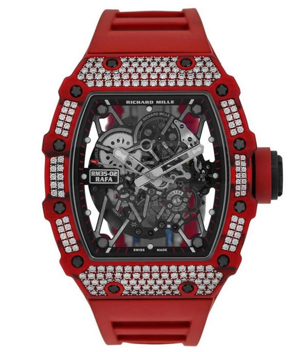 Buy Replica 2018 Richard Mille Rafael Nadal Diamond Studded 49MM Red Quartz TPT Automatic Watch RM 35-02